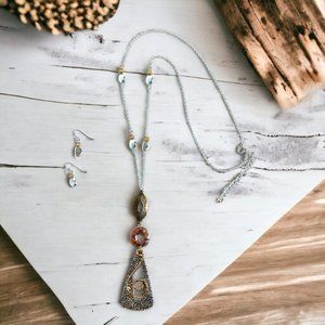 Necklace and Earring Set, Antique Silver, Gold, Copper Tones 24"-26"